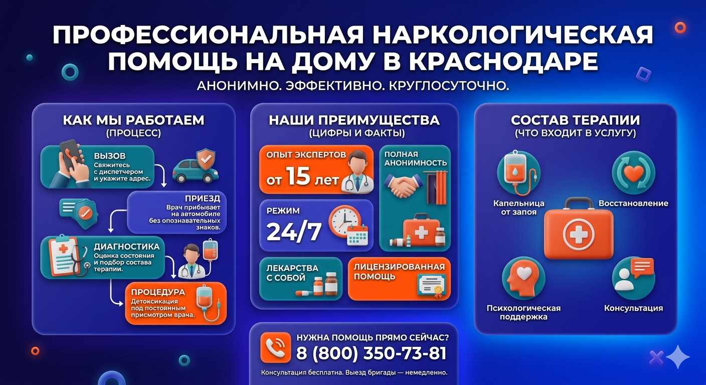 Инфографика о принципах лечения алкоголизма на дому в Гатчине: этапы вызова нарколога, преимущества анонимной детоксикации и состав медицинской помощи.